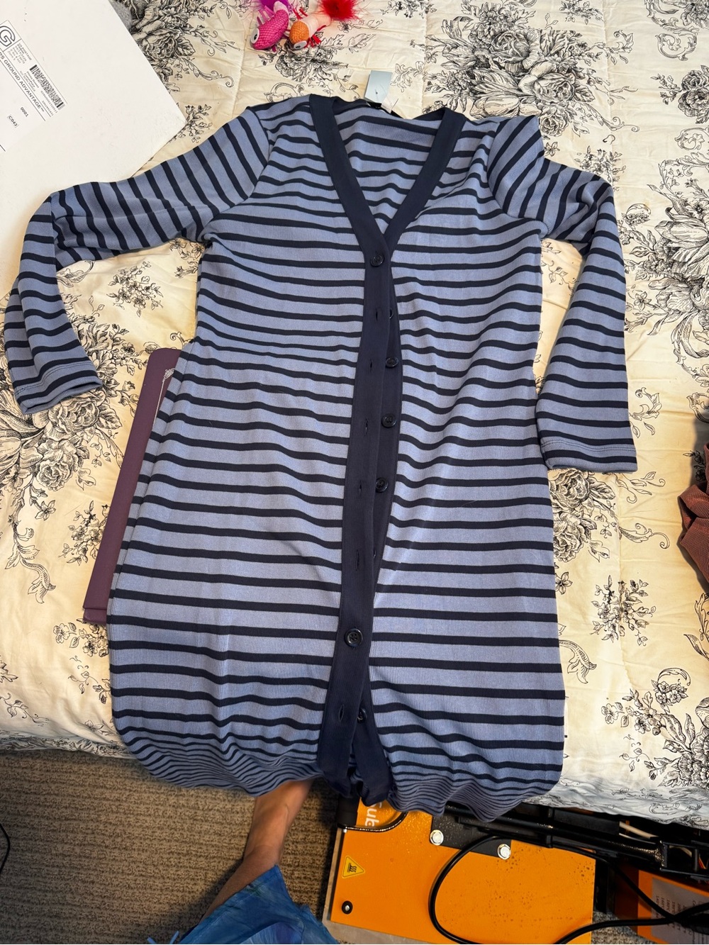 Ann Taylor Striped Open-Front Cardigan/dress in Light Blue and Navy